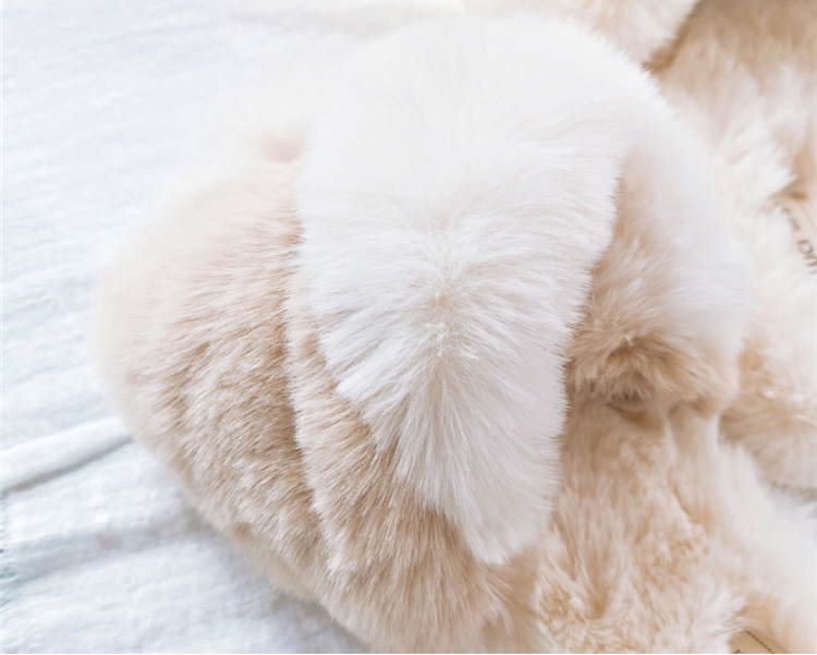 Fashion Soft Fluffy House Rabbit Fur Slides Faux Fur Indoor Outdoor Open Toe Fuzzy Slippers for Women 
