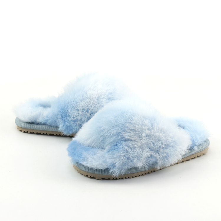 Kids Tie-dye Fluffy Feather Colorful Imitated Rabbit Fur Boys Girls Open Toe House Faux Fur Slides Slippers Toddlers