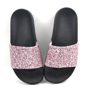 Fashion Comfortable Antislip Open Toe PVC Molded Footbed Flatform Sandals Bling Summer Flat Glitter Slippers 
