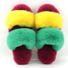 Colorful Fuzzy Rainbow Fur Two Strap Home OEM Indoor Big Fluffy Slippers