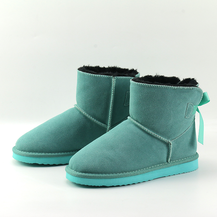 New Fashion Warm Outdoor Cute Bow Faux Sheepskin Woman Ankle Mukluk Snow Boots for Autum And Winter