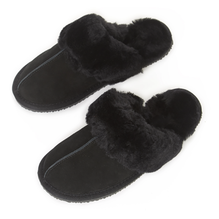 Customized Warm Cow Suede Leather Flat Indoor Outdoor Winter Fluffy Sheepskin Slippers for Women 
