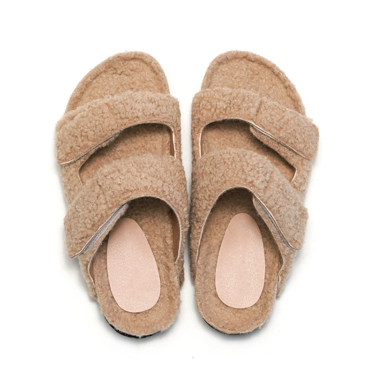 Comfortable Open Toe Adjustable Double Strap Fuzzy Cork Clogs Slide Sandals Birken Slippers
