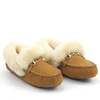 Custom Winter Warm Genuine Leather Upper Sheepskin Lining Indoor Outdoor Moccasin Sheepskin Shoes Slippers for Ladies