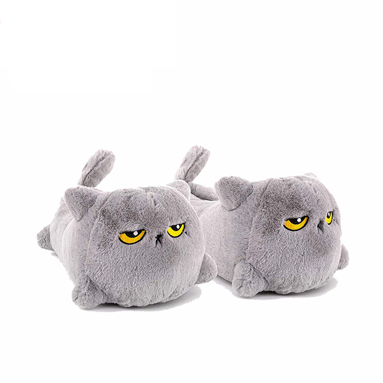 Unisex Funny Animal Slides Fur Plush Angry Cat Slippers Indoor
