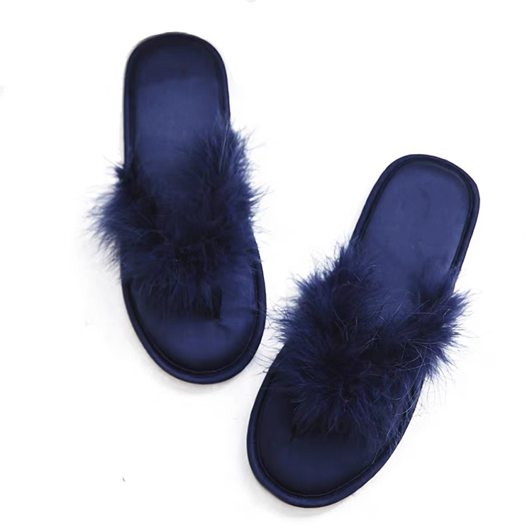 Womens Fluffy Indoor House Flip Flops Feather Satin Decoration Bridesmaid Wedding Slippers for Ladies