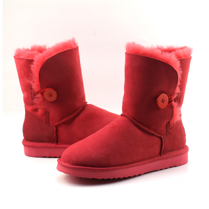 Custom Women Real Sheep Fur Leather Button Winter Wool Snow Boots Flat Non-Slip Sheep Ladies Sheepskin Boots