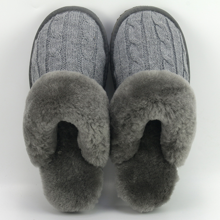 Custom Winter Warm Soft Closed Toe Fury Real Sheepskin Cozy Fur Kint Fluffy Indoor Slippers