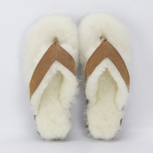 Women Fashion Indoor Outdoor Real Fur Cow Suede Flip-Flop Slippers