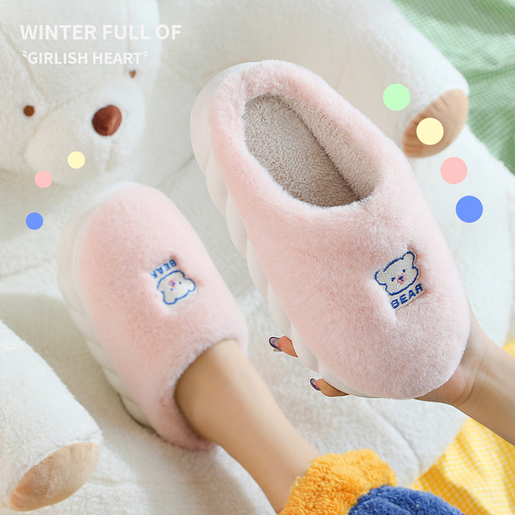 Wholesale New Design Cute Bear Winter Warm Soft Cozy Shoes Bed Fluffy Furry Fur Slippers For Women