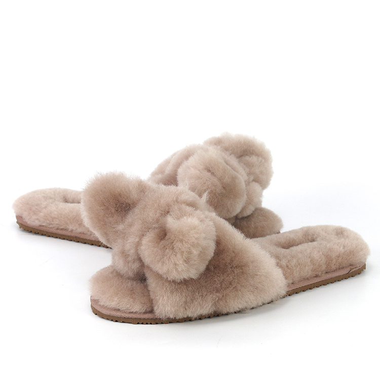 Custom Women Cute Big Bow Fashion Fluffy Furry Real Fur Sheep Wool Sheepskin Slippers