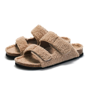 Comfortable Open Toe Adjustable Double Strap Fuzzy Cork Clogs Slide Sandals Birken Slippers