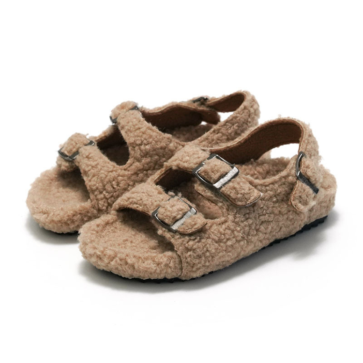 Children Winter Plush Kids Cork Sole Sandals Boys Girls Wool Home Birken Slippers Kids