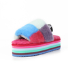 Custom Ladies Rainbow Colorful Thick Sole Platform Elastic Sheeoskin Slippers
