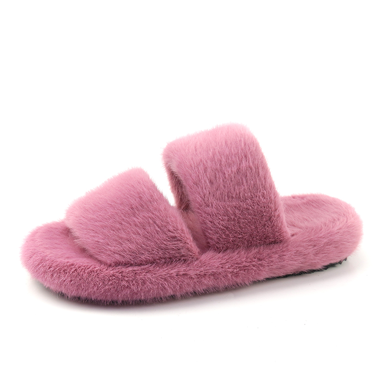 Women New Fashion Comfy Soft Short Imteted Mink Furry Indoor Fur Two Strap Slippers