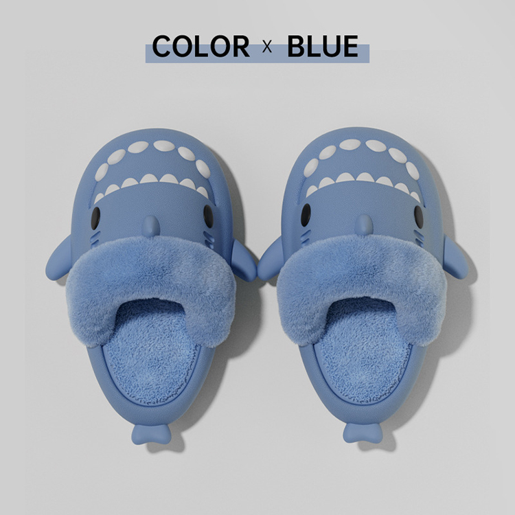 Winter Warm Cute Indoor Outdoor Soft Comfy EVA Adult Couple Shark Slides Slippers With Fur