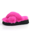 Ladies Fashion Thick Sole Platform Fluffy Cross Band Fur Slippers