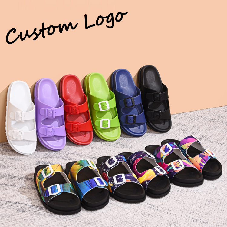 Custom Women Candy Color Adjustable Buckle Summer Outdoor Two Strap Beach Slides Slippers