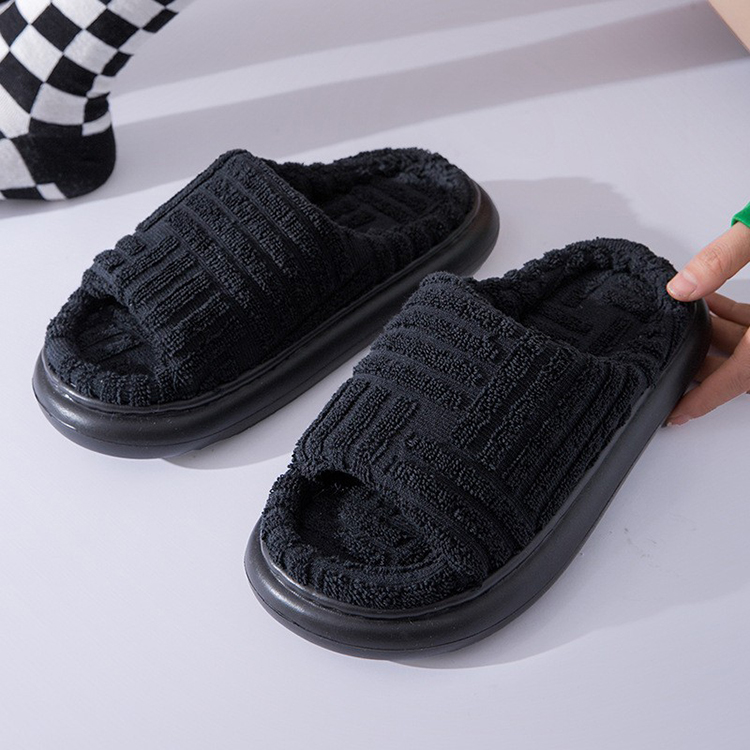 Spring Summer New Thick-soled Mid-heel Green Terry Towel Slippers Cotton Ladies Pattern slippers