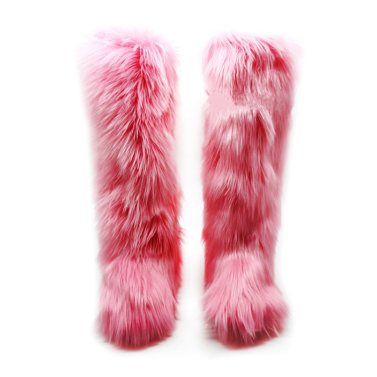 Custom Ladies Fashion Warm Faux Fur Knee High Long Booties Winter Snow Fur Boots