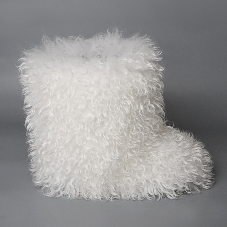 Custom Women Winter Warm Fluffy Fuzzy Faux Sheepskin Fur Outdoor Snow Ankle White Fur Boots