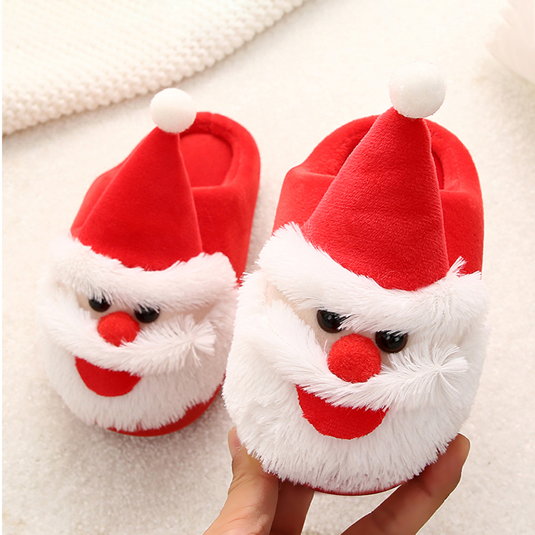 Cute Comfy Kids Plush Home Bedroom Shoes Cartoon Christmas Santa Claus Children's Slippers