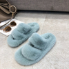 Fashion Women Vegan Faux Fur Slides Open Toe Fluffy House Memory Foam Slide Women Winter Slippers