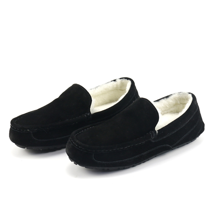 Custom Black Casual Driving Winter Warm Fluffy Flat Faux Shearling Loafers Moccasin Slippers for Men