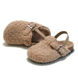 Children's Woolen Elastic Clogs Baby Boys Girls Plush Sandals Cork Fluffy Faux Fur Flat Toddler Prewalker Birken Slippers