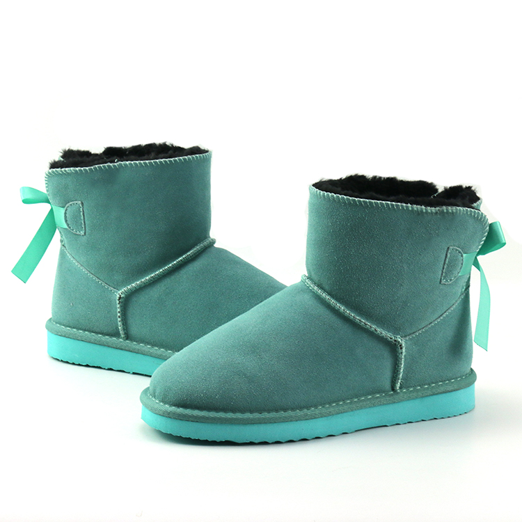 New Fashion Warm Outdoor Cute Bow Faux Sheepskin Woman Ankle Mukluk Snow Boots for Autum And Winter