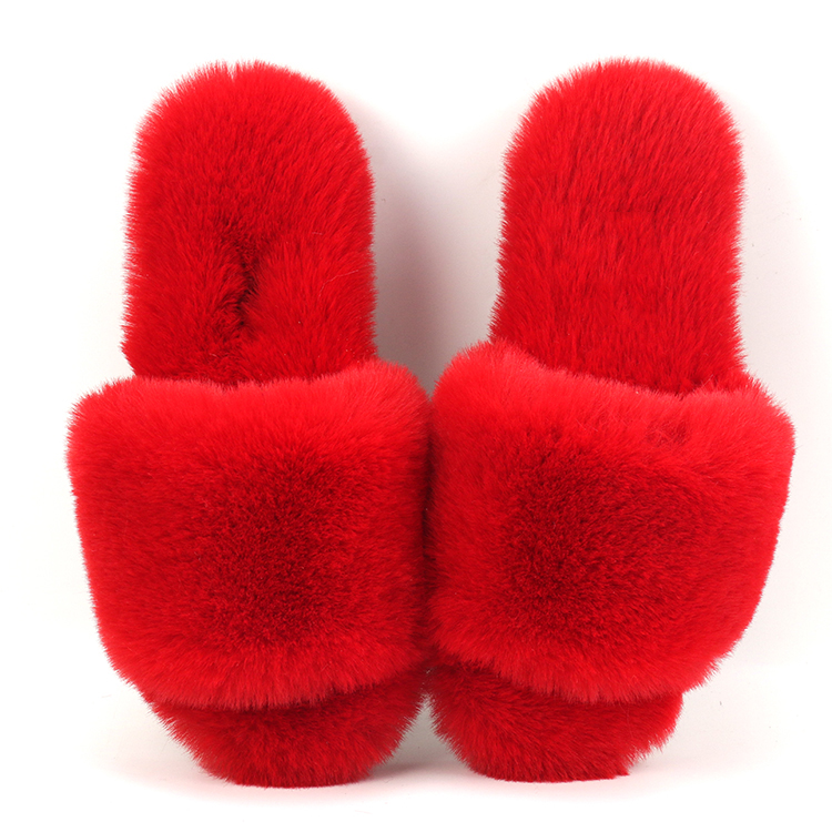 Women Fluffy Imitated Rabbit Fur Comfy Flat Slide Sandals Cozy House Shoes Best Faux Fur Slippers for Street