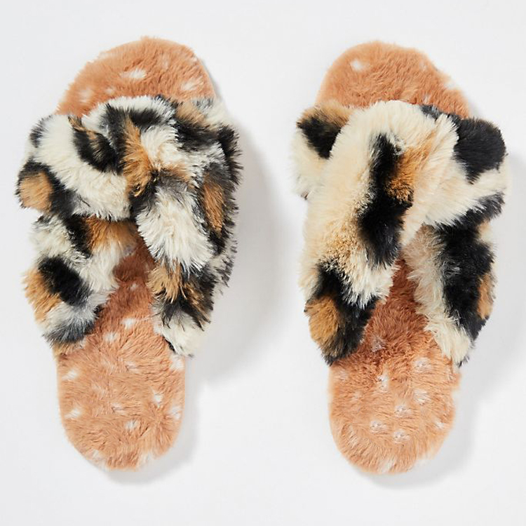 Custom Cross Band Soft Furry Rabbit Fur House Open Toe Indoor Outdoor Fluffy Fuzzy Fur Slides Slippers for Women