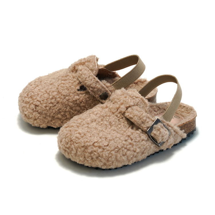 Children's Woolen Elastic Clogs Baby Boys Girls Plush Sandals Cork Fluffy Faux Fur Flat Toddler Prewalker Birken Slippers