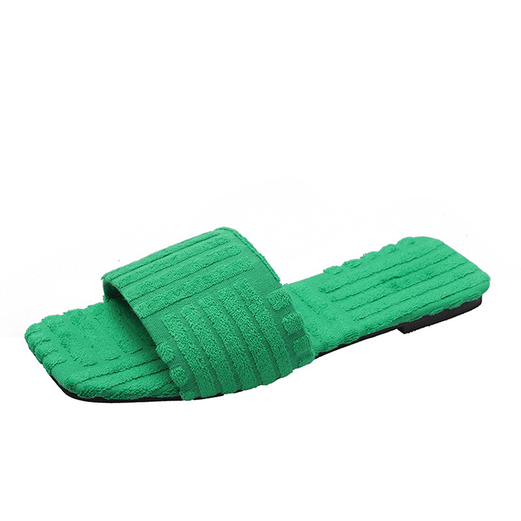 Towel Slide Fashion Fur Slides Slippers Women Comfortable Flat Green Terry Towel Slippers for Women and Ladies